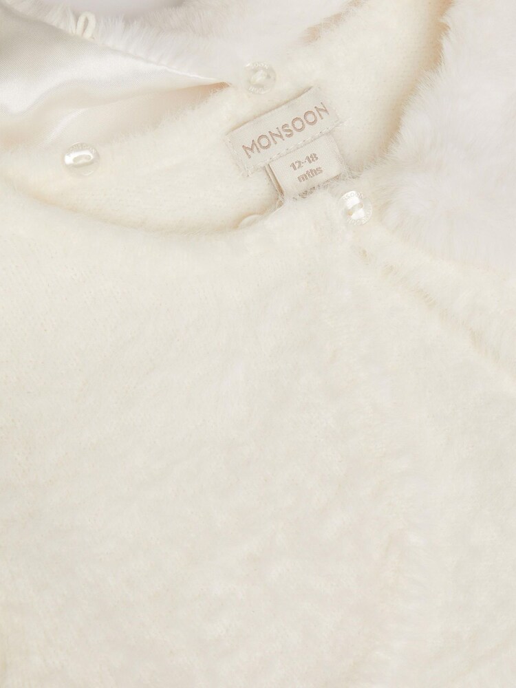 Monsoon Cream Baby Detachable Collar Fuzzy Cardigan - Image 3 of 3