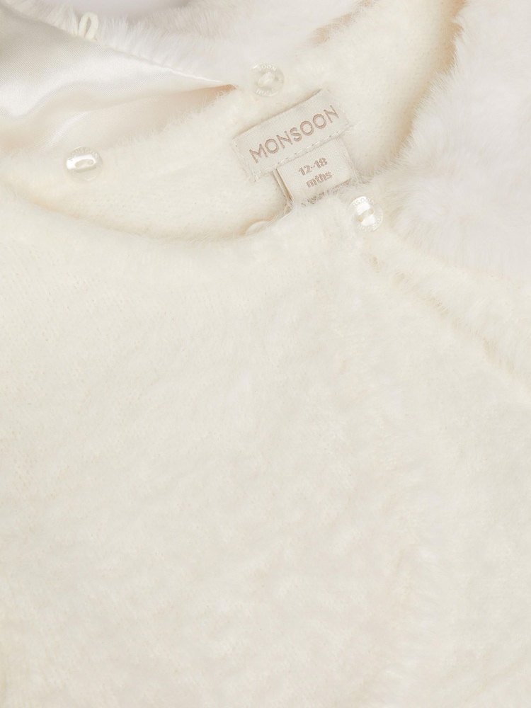 Monsoon Cream Baby Detachable Collar Fuzzy Cardigan - Image 3 of 3 Monsoon Cream Baby Detachable Collar Fuzzy Cardigan - Image 3 of 3