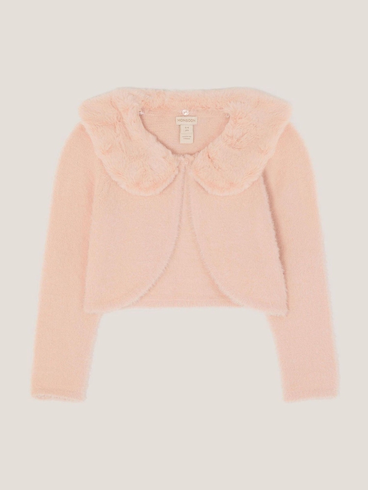 Monsoon Pink Detachable Collar Fuzzy Cardigan - Image 2 of 4 Monsoon Pink Detachable Collar Fuzzy Cardigan - Image 2 of 4