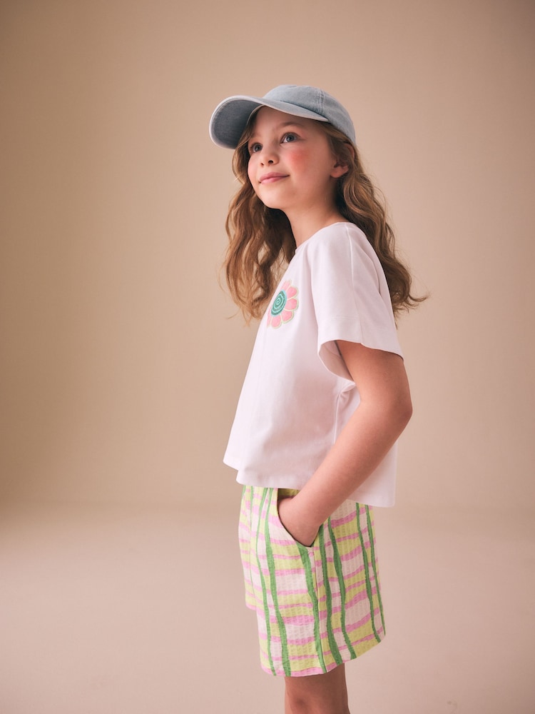 绿色/粉色格纹 - 纹理短裤（3-16岁） - 7的图像2｝