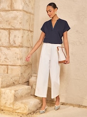 Love & Roses Navy Lace Trim Notch Neck Jersey T-Shirt - Image 3 of 4