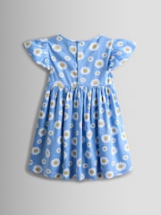 JoJo Maman Bébé Blue Printed Flutter Sleeve Dress - Image 2 of 4