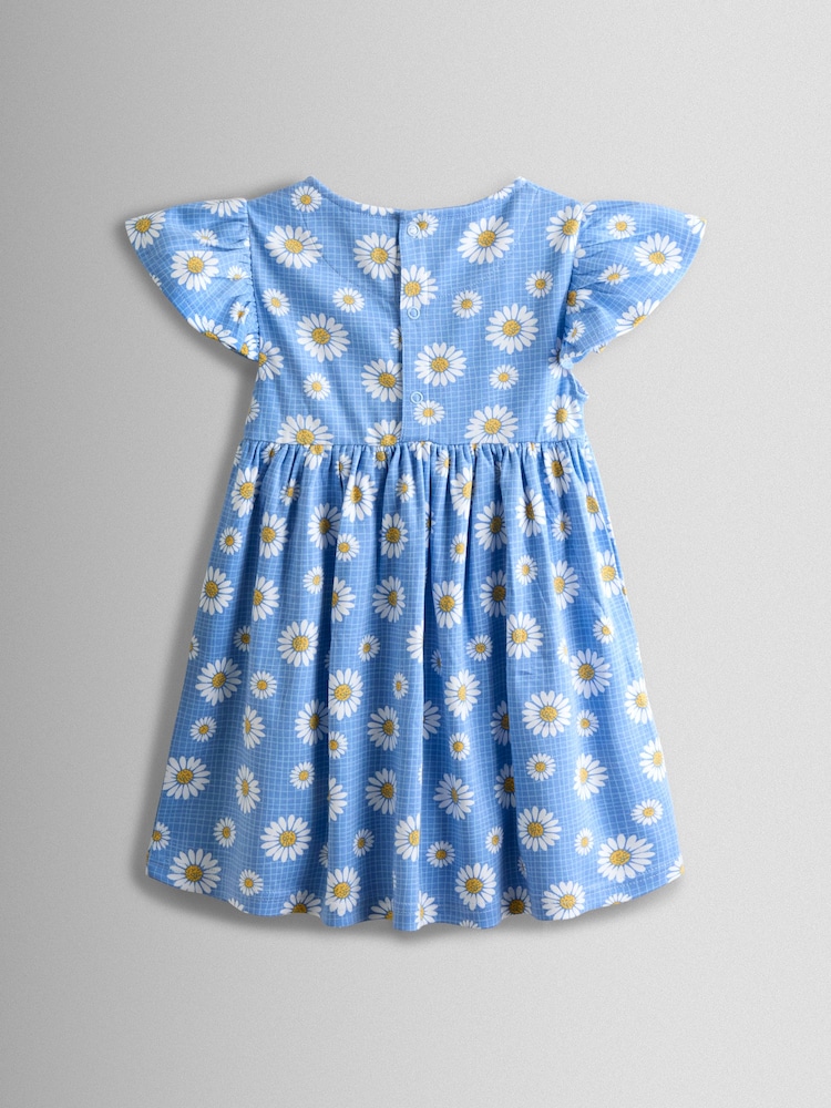 JoJo Maman Bébé Blue Printed Flutter Sleeve Dress - Image 2 of 4