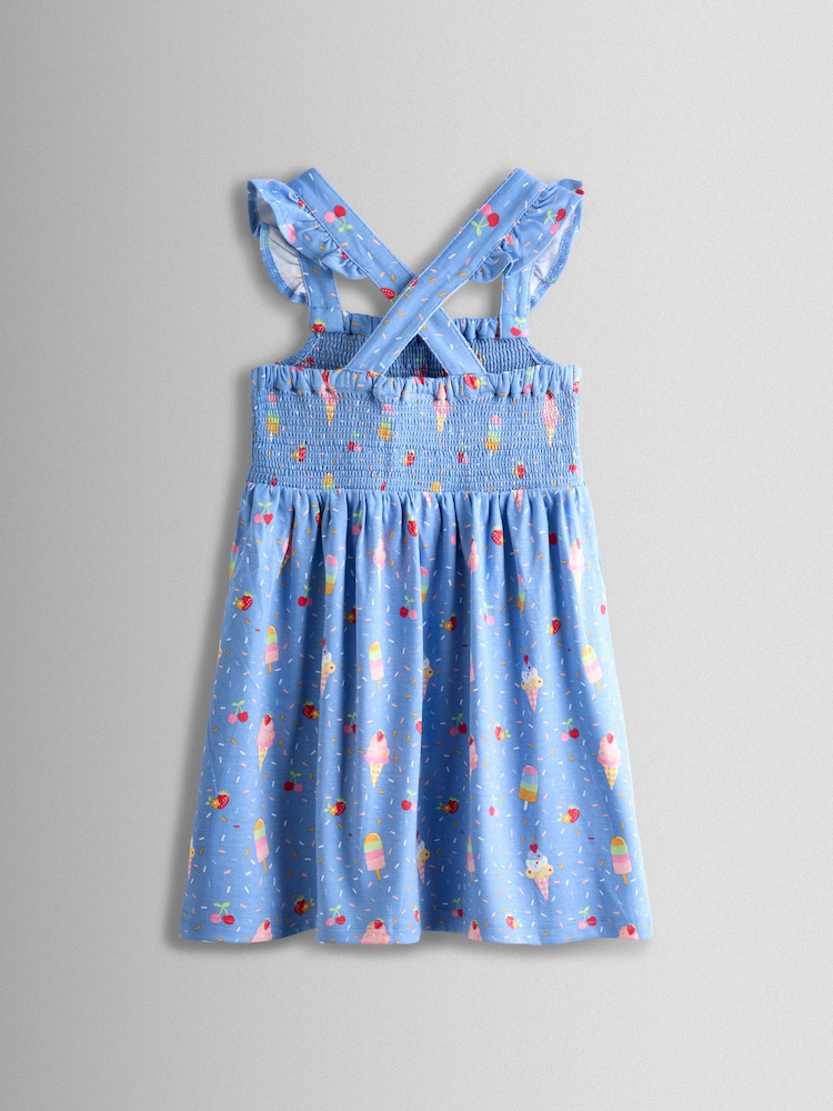 JoJo Maman Bébé Blue Ice Cream Smocked Strappy Dress - Image 1 of 1 JoJo Maman Bébé Blue Ice Cream Smocked Strappy Dress - Image 1 of 1