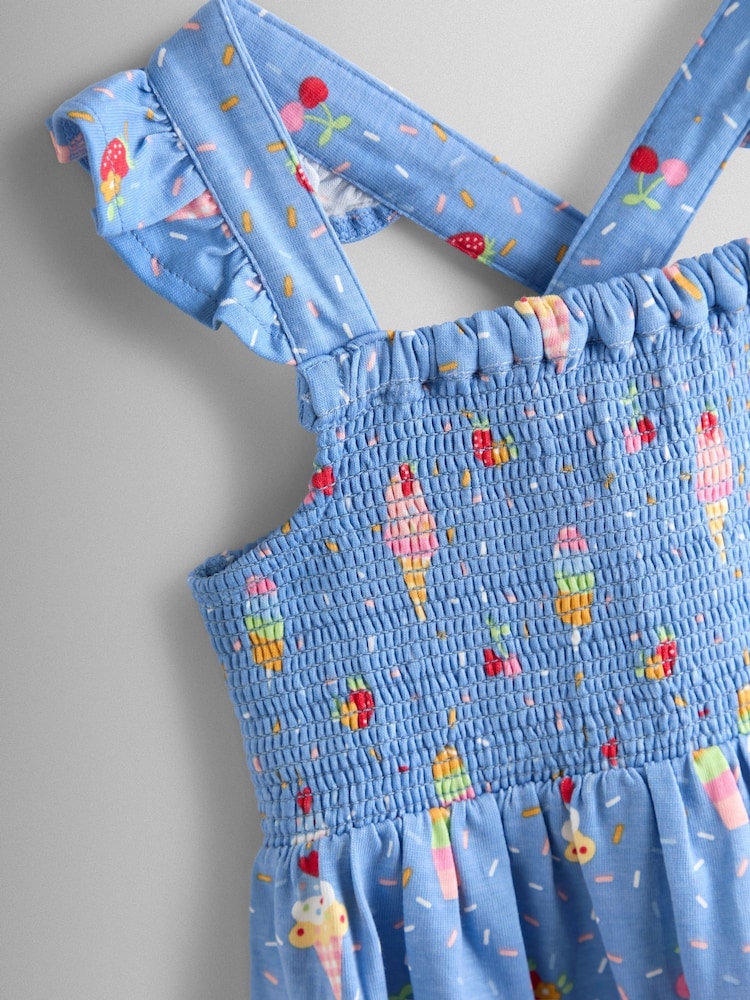 JoJo Maman Bébé Blue Ice Cream Smocked Strappy Dress - Image 3 of 3 JoJo Maman Bébé Blue Ice Cream Smocked Strappy Dress - Image 3 of 3