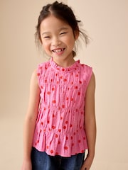 Pink/Red Spot Shirred Sleeveless Blouse (3-16yrs) - Image 1 of 3