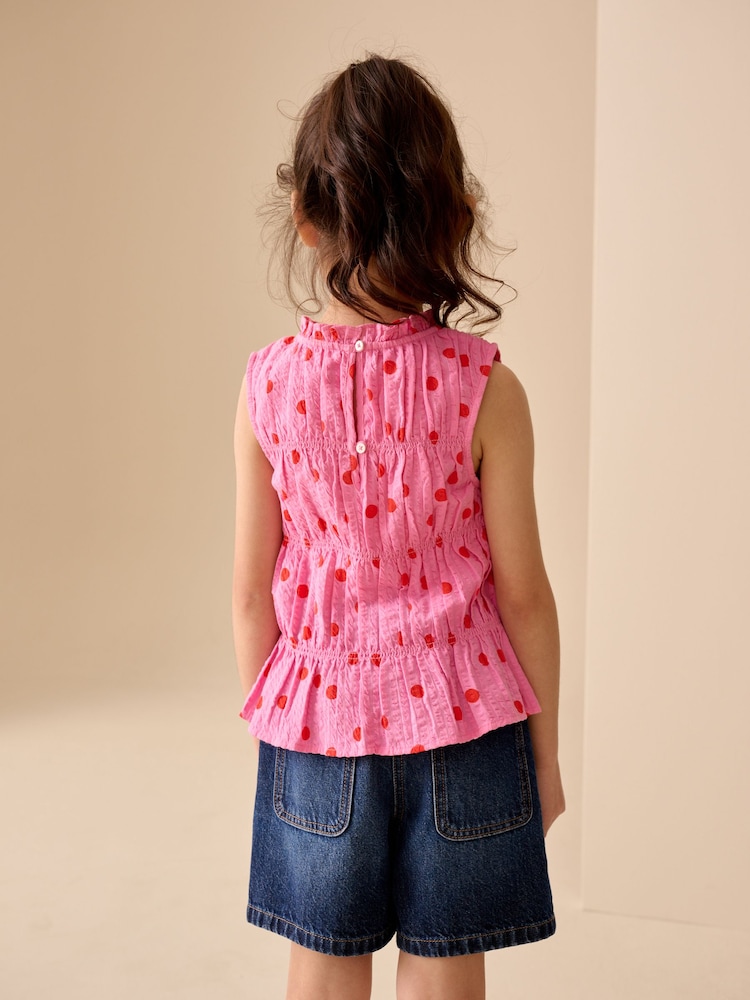 Pink/Red Spot Shirred Sleeveless Blouse (3-16yrs) - Image 3 of 3 Pink/Red Spot Shirred Sleeveless Blouse (3-16yrs) - Image 3 of 3