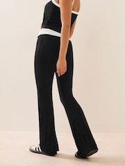 PixieGirl Petite Black Contrast Waist Flared Leggings - Image 3 of 5