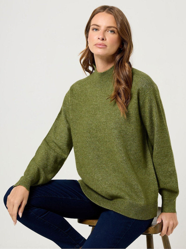 M&Co Green Funnel Neck Balloon Sleeve Jumper - Image 1 of 5