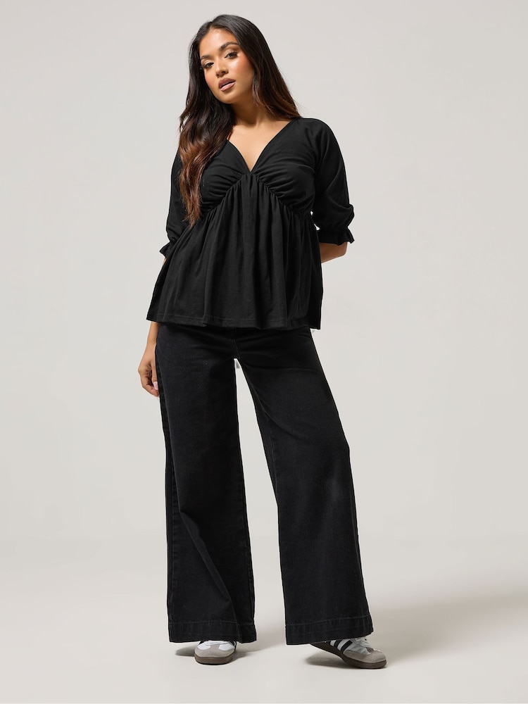 PixieGirl Petite Black Half Sleeve Smock Top - Image 2 of 5 PixieGirl Petite Black Half Sleeve Smock Top - Image 2 of 5