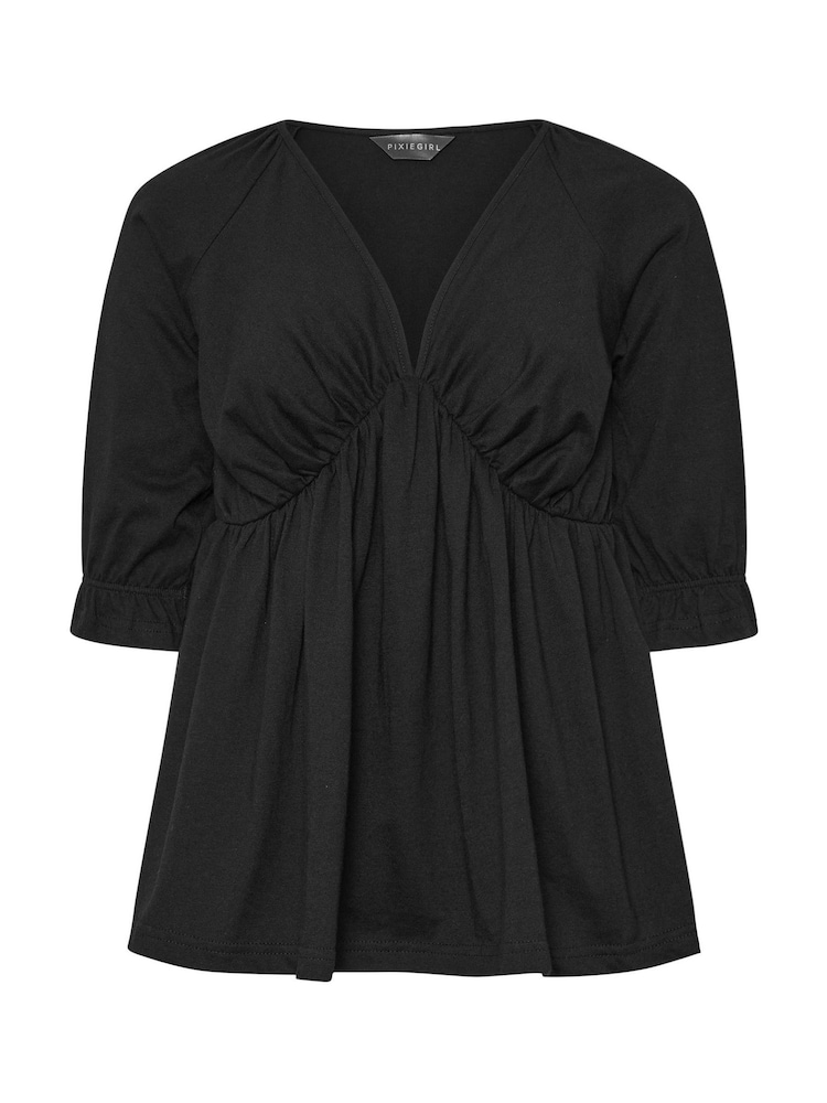 PixieGirl Petite Black Half Sleeve Smock Top - Image 5 of 5 PixieGirl Petite Black Half Sleeve Smock Top - Image 5 of 5
