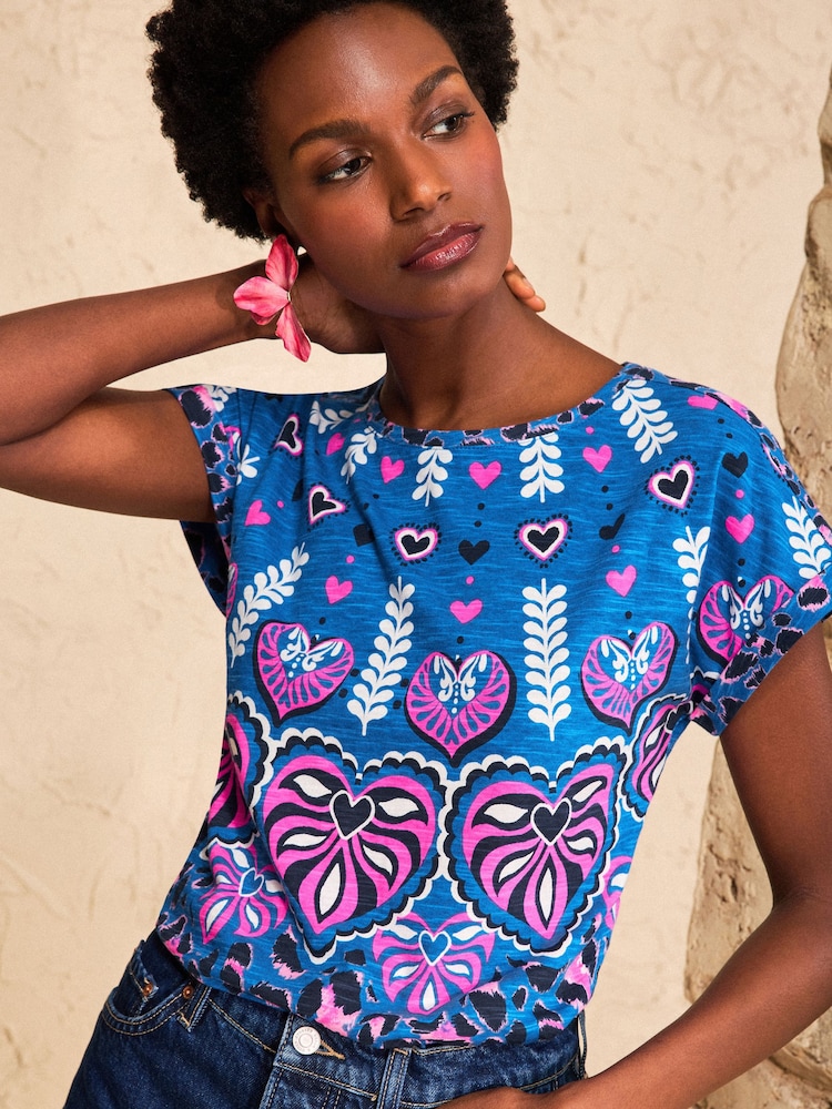 Love & Roses Cobalt Blue Animal Print Crew Neck Jersey T-Shirt - Image 1 of 4