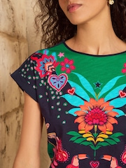 Love & Roses Navy Tropical Print Crew Neck Jersey T-Shirt - Image 4 of 4