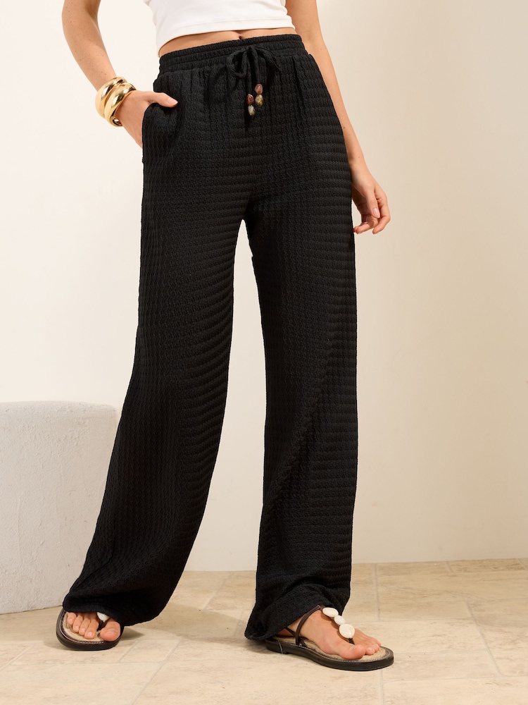 Friends Like These Black Textured Tie waist Trousers - Image 2 of 5
