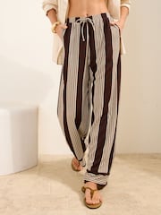Friends Like These Chocolate Brown Striped Jersey Tie Waist Trousers - Image 1 of 4