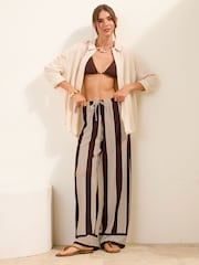 Friends Like These Chocolate Brown Striped Jersey Tie Waist Trousers - Image 2 of 4