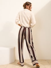 Friends Like These Chocolate Brown Striped Jersey Tie Waist Trousers - Image 4 of 4