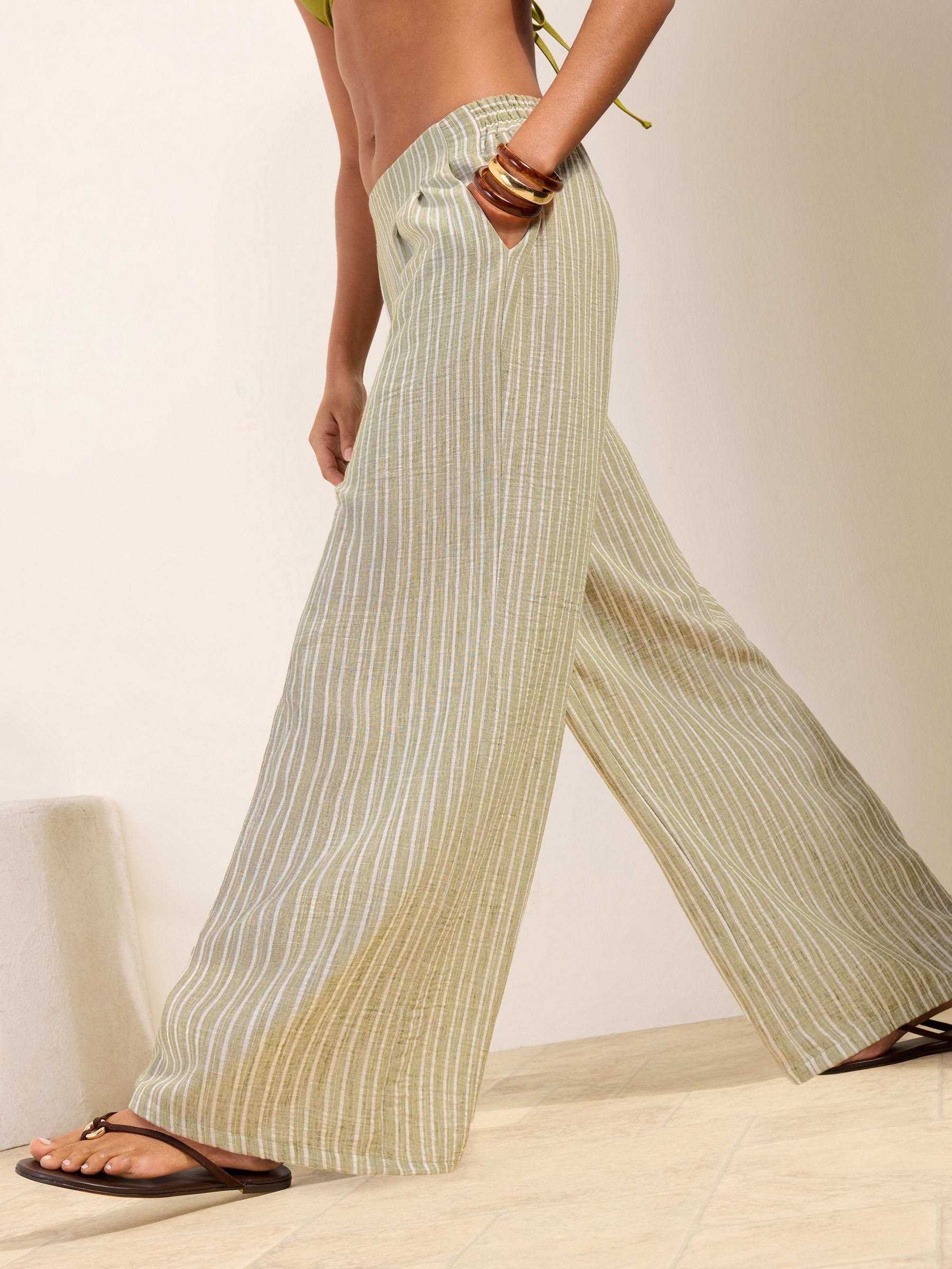 その他 SHAREEF 2018SS STRIPE WIDE PANTS Buy Friends Like These Green/White Woven Striped Wide Leg Trousers