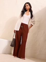 Friends Like These Rust Red Petite Textured Tie waist Trousers - Image 2 of 6