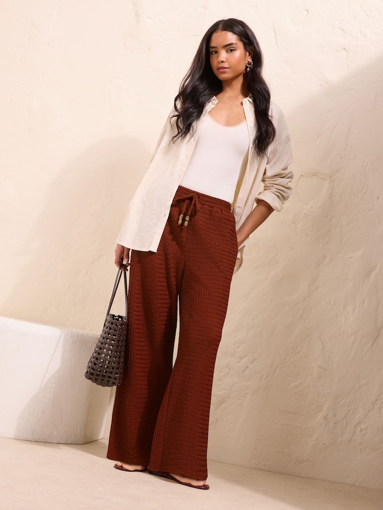 Friends Like These Rust Red Petite Textured Tie waist Trousers - Image 2 of 6
