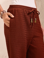 Friends Like These Rust Red Petite Textured Tie waist Trousers - Image 3 of 6