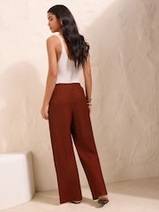 Friends Like These Rust Red Petite Textured Tie waist Trousers - Image 5 of 6