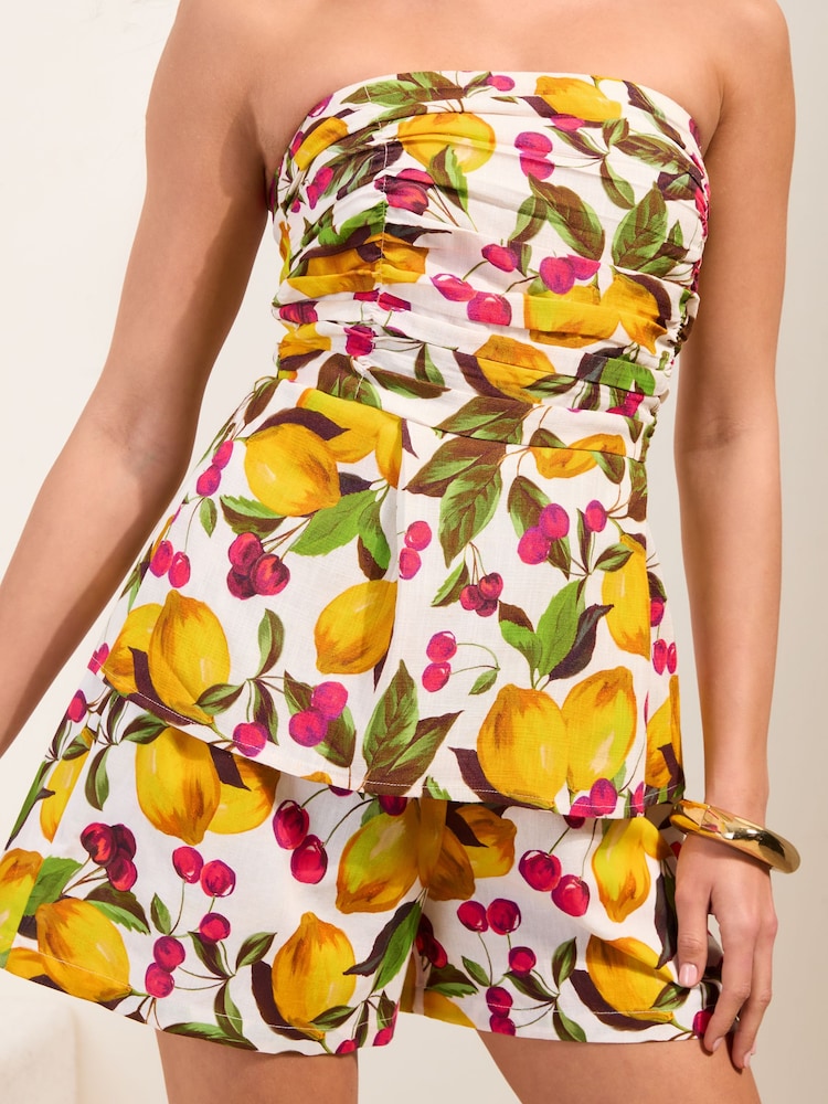 Friends Like These Lemon Yellow Shirred High Waisted Shorts - Image 1 of 3