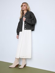PixieGirl Petite Black Denim Balloon Sleeve Jacket - Image 1 of 5