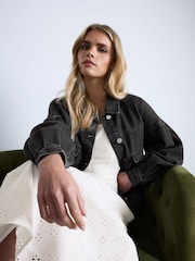 PixieGirl Petite Black Denim Balloon Sleeve Jacket - Image 3 of 5