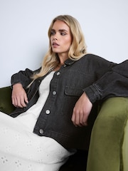 PixieGirl Petite Black Denim Balloon Sleeve Jacket - Image 4 of 5