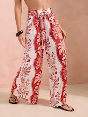 Friends Like These Cream Petite Shirred Waist Wide Leg Linen Trousers - Image 2 of 6