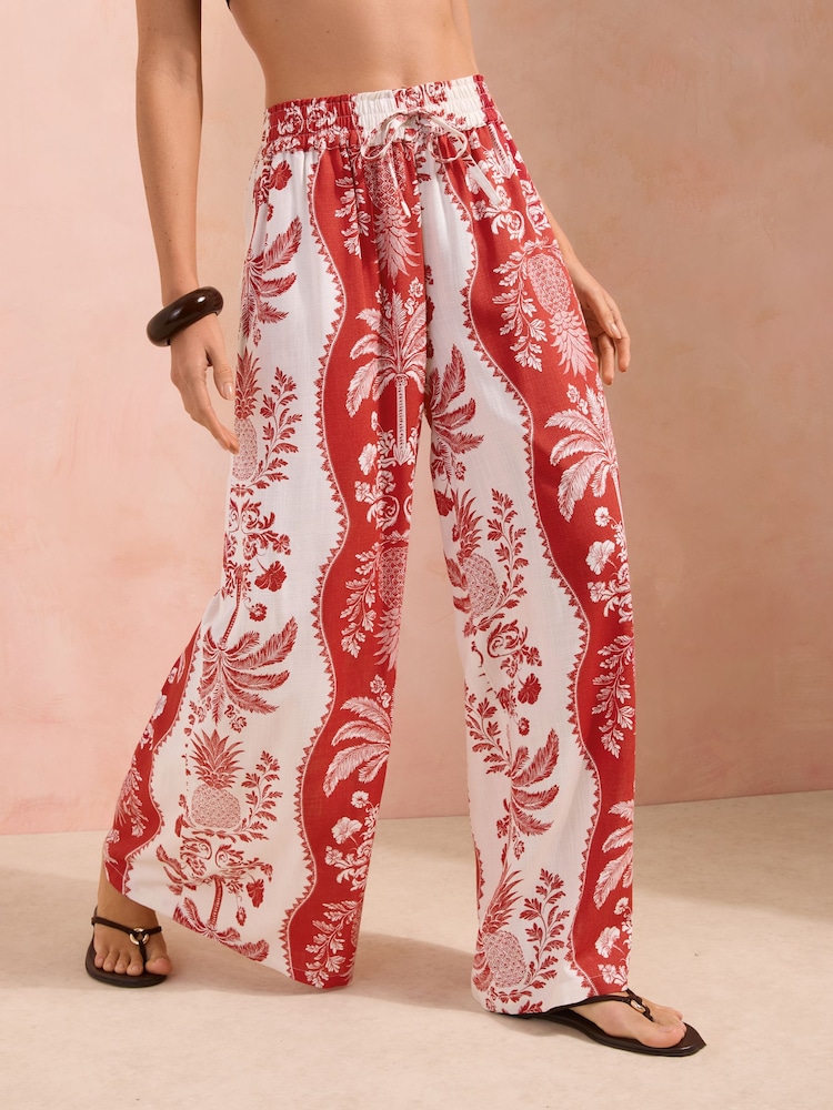 Friends Like These Cream Petite Shirred Waist Wide Leg Linen Trousers - Image 2 of 6