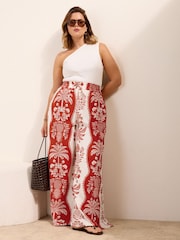Friends Like These Cream Petite Shirred Waist Wide Leg Linen Trousers - Image 3 of 6