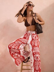 Friends Like These Cream Petite Shirred Waist Wide Leg Linen Trousers - Image 5 of 6