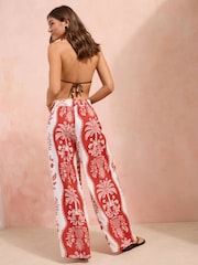 Friends Like These Cream Petite Shirred Waist Wide Leg Linen Trousers - Image 6 of 6