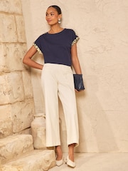 Love & Roses Cobalt Blue Tipped Notch Neck Top - Image 3 of 4