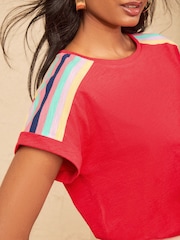 Love & Roses Red Rainbow Shoulder Stripe Crew Neck Jersey T-Shirt - Image 2 of 4