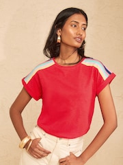 Love & Roses Red Rainbow Shoulder Stripe Crew Neck Jersey T-Shirt - Image 4 of 4