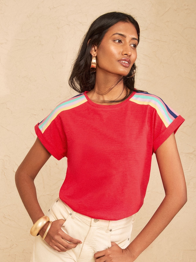 Love & Roses Red Rainbow Shoulder Stripe Crew Neck Jersey T-Shirt - Image 4 of 4