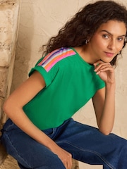 Love & Roses Bright Green Rainbow Shoulder Stripe Crew Neck Jersey T-Shirt - Image 1 of 4