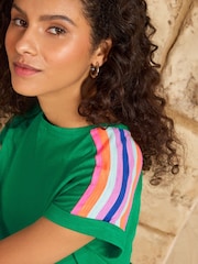 Love & Roses Bright Green Rainbow Shoulder Stripe Crew Neck Jersey T-Shirt - Image 2 of 4