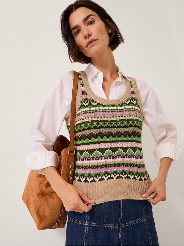 Monsoon Green Fira Fair Isle Pattern Knitted Tank Top - Image 1 of 5