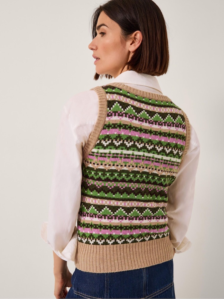Monsoon Green Fira Fair Isle Pattern Knitted Tank Top - Image 2 of 5