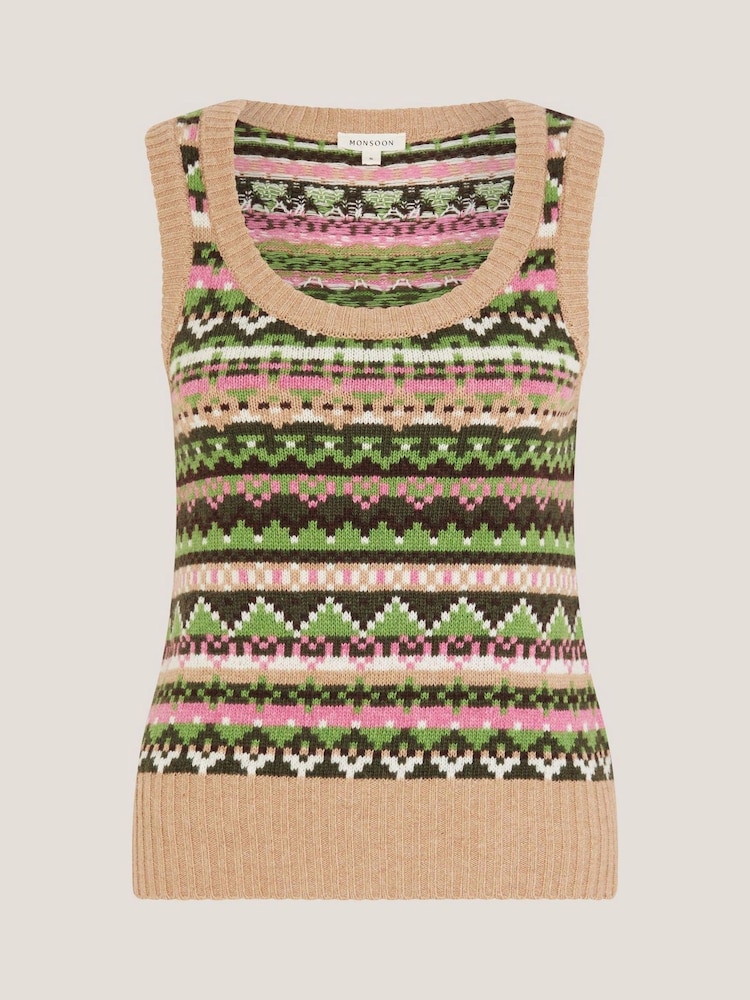 Monsoon Green Fira Fair Isle Pattern Knitted Tank Top - Image 5 of 5