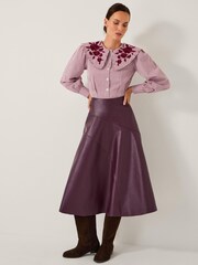Monsoon Red Marnie Faux Leather Midi Skirt - Image 1 of 6
