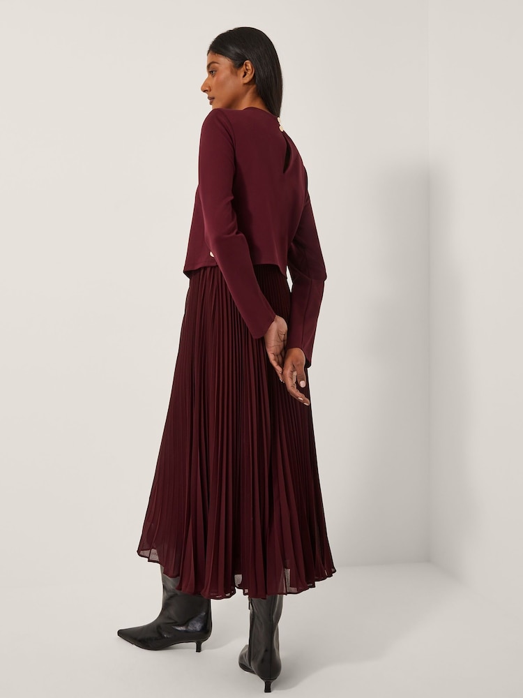 Monsoon Red Penny Long Sleeve Pleated Midi Dress - Image 2 of 6 Monsoon Red Penny Long Sleeve Pleated Midi Dress - Image 2 of 6