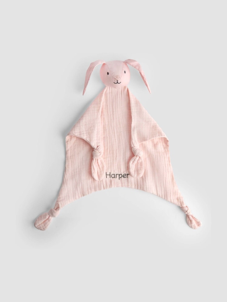 JoJo Maman Bébé Pink Bunny Personalised Muslin Comforter - Image 1 of 3