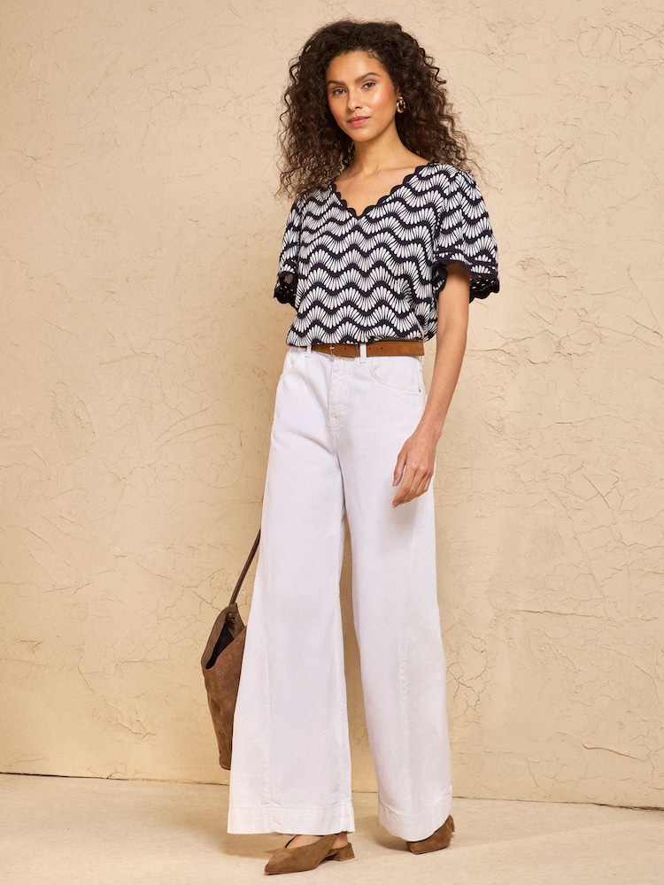 Love & Roses Navy Petal Stripe Petite Scallop T-Shirt - Image 2 of 4