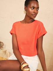 Love & Roses Orange Lace Trim Petite Crew Neck T-Shirt - Image 1 of 4