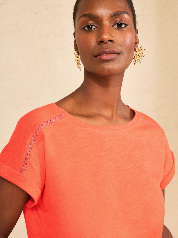 Love & Roses Orange Lace Trim Petite Crew Neck T-Shirt - Image 2 of 4